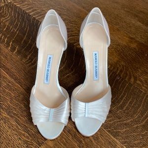 Manolo Blahnik white open toe heels